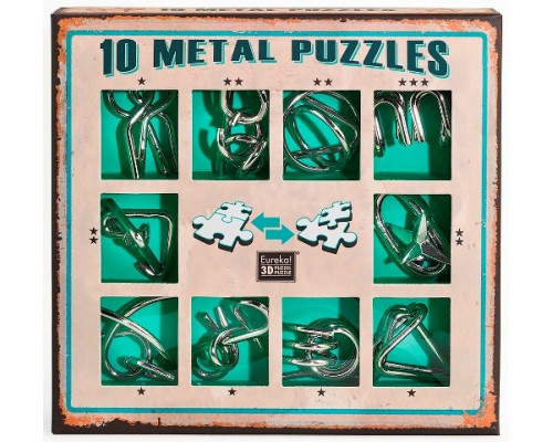 Набор из 10 металлических головоломок (зеленый) / 10 Metal Puzzles green set