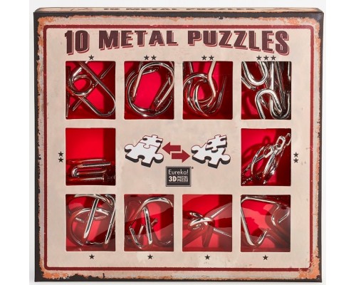 Набор из 10 металлических головоломок (красный) / 10 Metal Puzzles red set